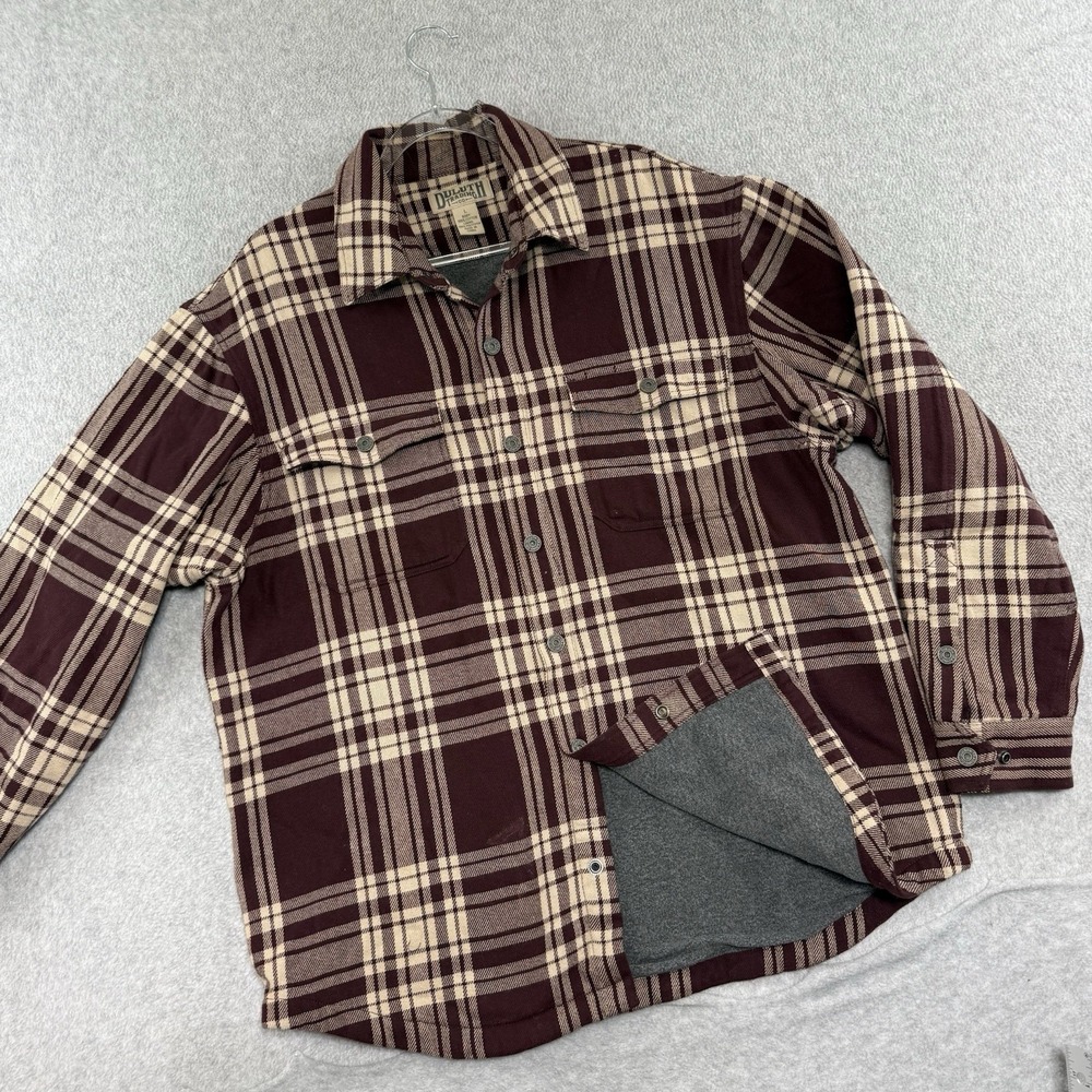 Duluth Trading Co Shirt Jacket Mens Large Blue Plaid Flannel Fleece Lined Snap